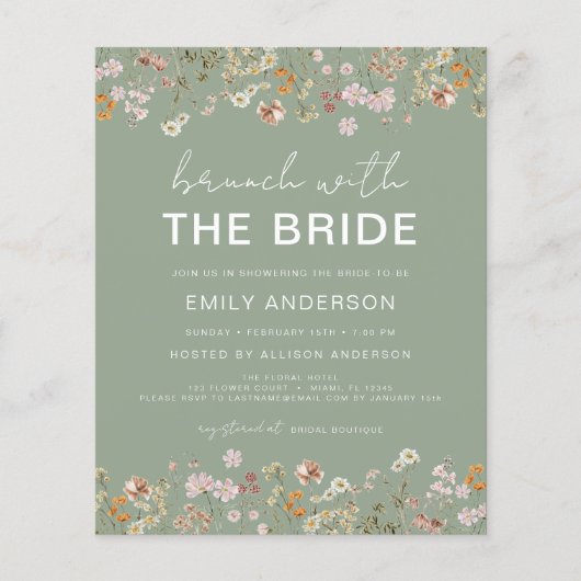 Papier Invitations de Brunch Fleur sauvage de Sage Green (Devant)