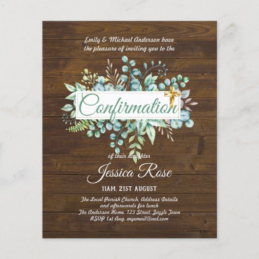 Papier Invitations de confirmation Eucalyptus Greenery Bu (Devant)