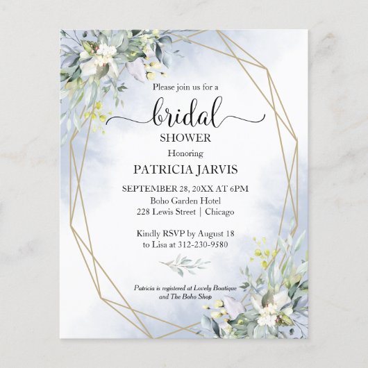 Papier Invitations de douche nuptiale budget verdure (Devant)