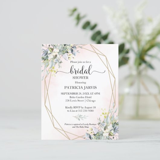 Papier Invitations de douche nuptiale budget verdure (Debout devant)