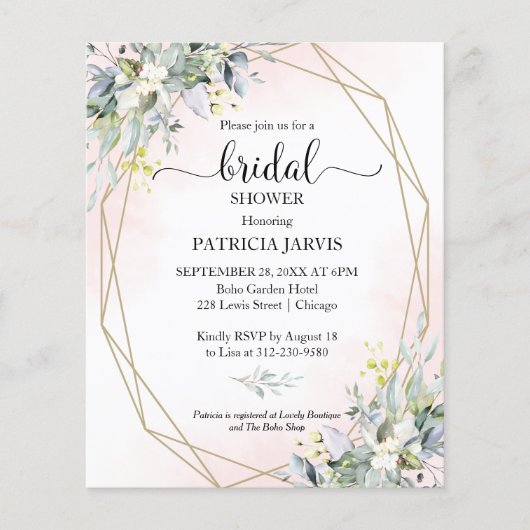 Papier Invitations de douche nuptiale budget verdure (Devant)