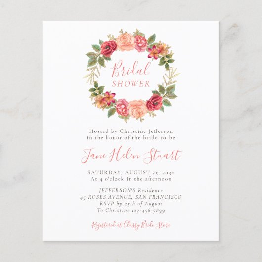 Papier Invitations de douche nuptiale fleurie de corail b (Devant)