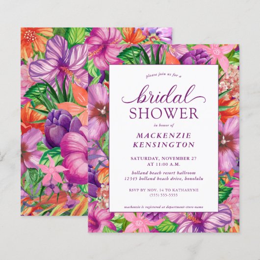 Papier Invitations de douche tropicale florale (Devant / Derrière)