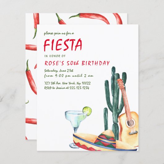 Papier Invitations de fête Fiesta Budget (Devant / Derrière)