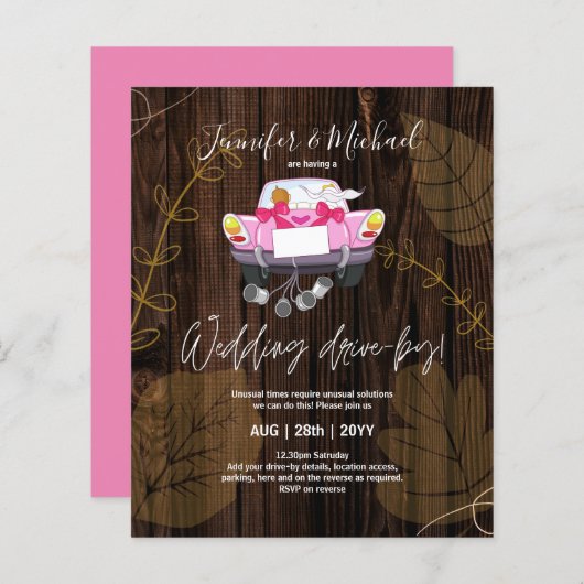 Papier Invitations de mariage à budget Drive-BY - Couple  (Devant / Derrière)