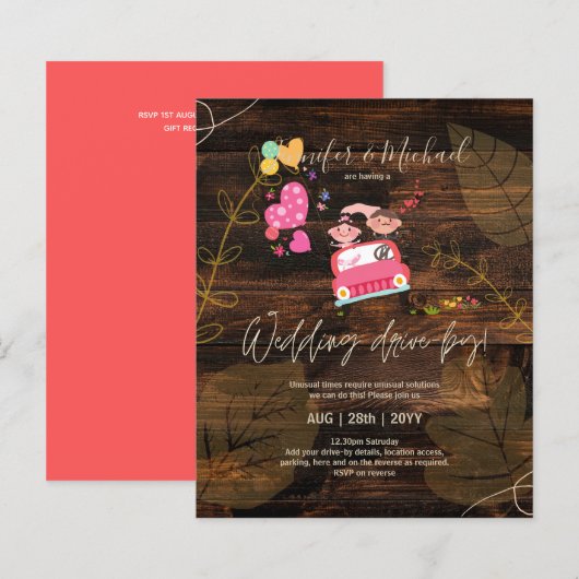 Papier Invitations de mariage à budget Drive-BY - Couple (Devant / Derrière)