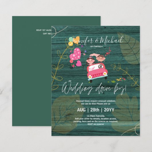 Papier Invitations de mariage à budget Drive-BY - Couple (Devant / Derrière)