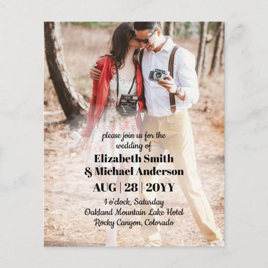 Papier Invitations de mariage avec photo du budget (Devant)