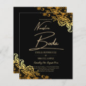 Papier Invitations de Mariage Black Gold Lace (Devant / Derrière)