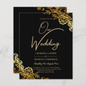 Papier Invitations de Mariage Black Gold Lace (Devant / Derrière)
