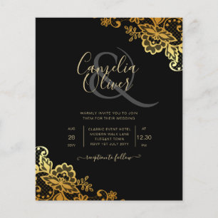 Papier Invitations de Mariage Black Gold Lace