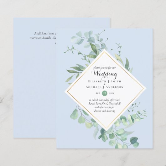 Papier Invitations de mariage BUDGET Verdure Eucalyptus (Devant / Derrière)