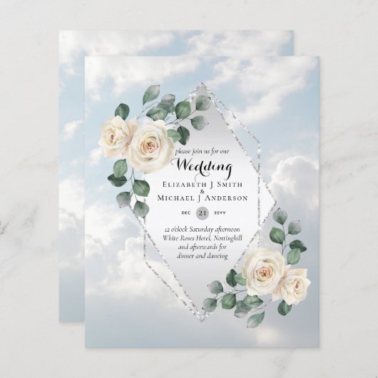 Papier INVITATIONS DE MARIAGE BUDGÉTAIRE - Roses blanches (Devant / Derrière)