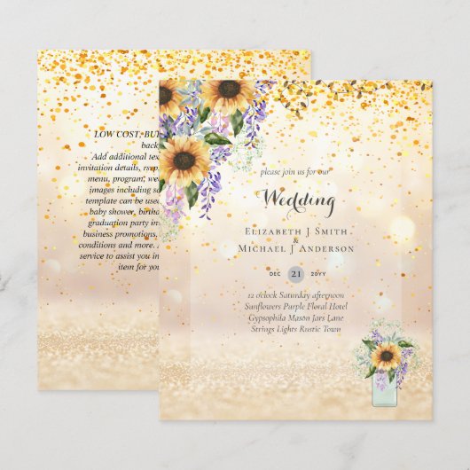 Papier INVITATIONS DE MARIAGE BUDGÉTAIRE - Tournesols rus (Devant / Derrière)