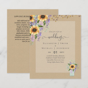 Papier INVITATIONS DE MARIAGE BUDGÉTAIRE Tournesols rusti