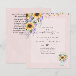 Papier INVITATIONS DE MARIAGE BUDGÉTAIRE Tournesols rusti