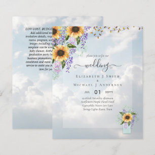 Papier INVITATIONS DE MARIAGE BUDGÉTAIRE Tournesols rusti