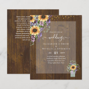 Papier INVITATIONS DE MARIAGE BUDGÉTAIRE Tournesols rusti