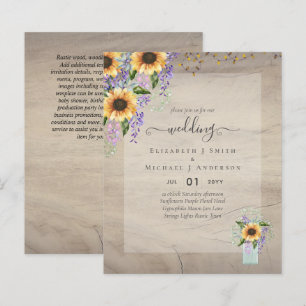 Papier INVITATIONS DE MARIAGE BUDGÉTAIRE Tournesols rusti