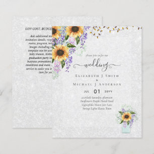 Papier INVITATIONS DE MARIAGE BUDGÉTAIRE Tournesols rusti