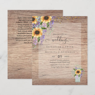 Papier INVITATIONS DE MARIAGE BUDGÉTAIRE Tournesols rusti