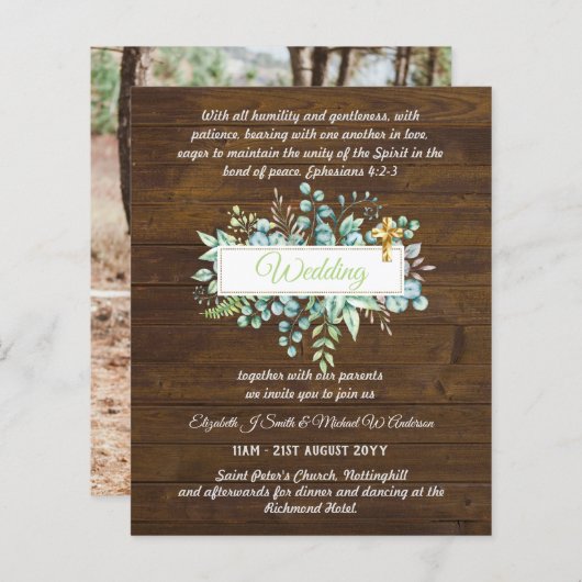 Papier Invitations de mariage catholique moderne Botaniqu (Devant / Derrière)