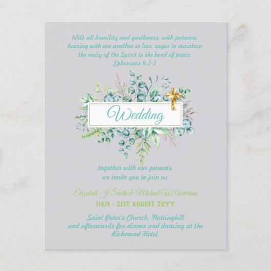 Papier Invitations de mariage catholique moderne Botaniqu (Devant)