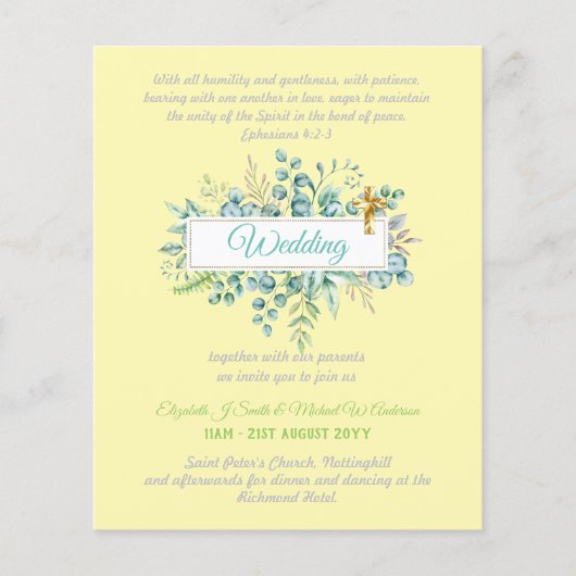 Papier Invitations de mariage catholique moderne verdure (Devant)