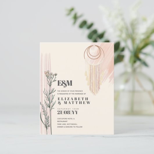 Papier Invitations de mariage Dusty Blue Boho (Debout devant)