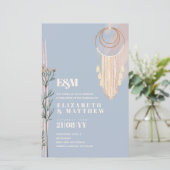 Papier Invitations de mariage Dusty Blue Boho (Debout devant)