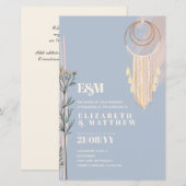Papier Invitations de mariage Dusty Blue Boho (Devant / Derrière)