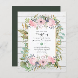 Papier Invitations de mariage floral rose rose BUDGET