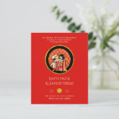Papier Invitations de mariage hindou Red Gold Cartoon Cou (Debout devant)