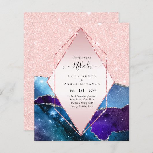 Papier Invitations de mariage islamique Nikah - Glittery  (Devant / Derrière)