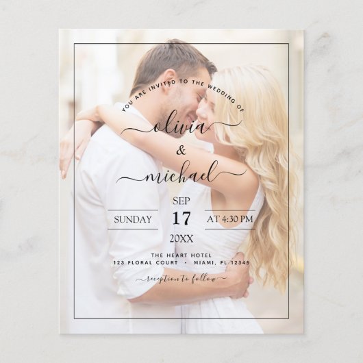 Papier Invitations de mariage photo budget (Devant)