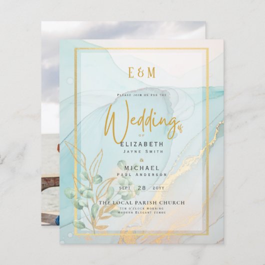 Papier Invitations de mariage photo Lave-encre subtile nu (Devant / Derrière)