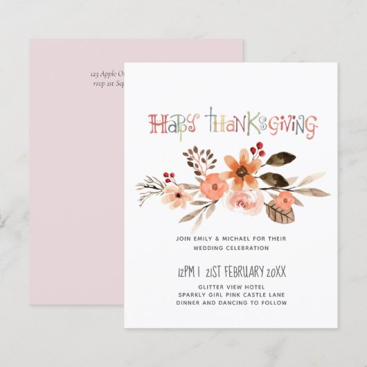 Papier Invitations de mariage Thanksgiving Dusty Blue Ora (Devant / Derrière)