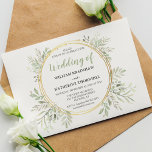 Papier Invitations de mariage verdoyantes à budget<br><div class="desc">Invitation vos invités à célébrer votre jour de mariage, avec ces élégantes invitations de mariage botanique. Doté d'un arrière - plan blanc classique, d'une couronne d'or ornée d'un subtil feuillage vert aquarelle et d'une élégante modèle mariage, elle est facile à customiser. * Veuillez noter que ce dessin est imprimé sur...</div>