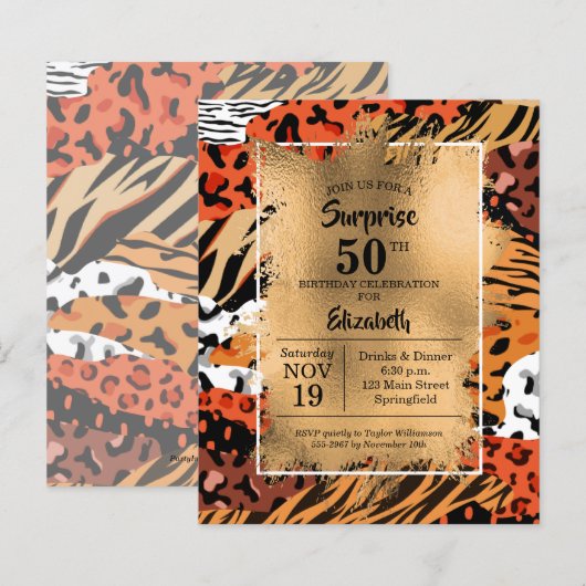 Papier Invitations de Posters de animaux sauvages d'or 50 (Devant / Derrière)