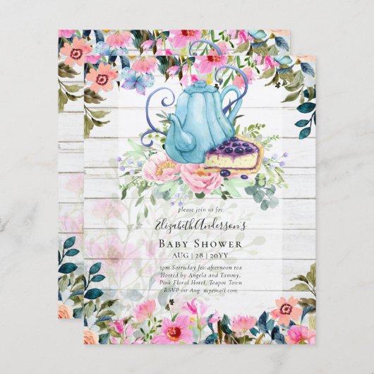 Papier Invitations de Tea Party | BABY SHOWER | Anniversa (Devant / Derrière)