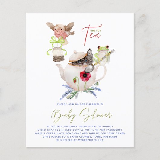 Papier Invitations de Tea Party pour le budget Baby showe (Devant)