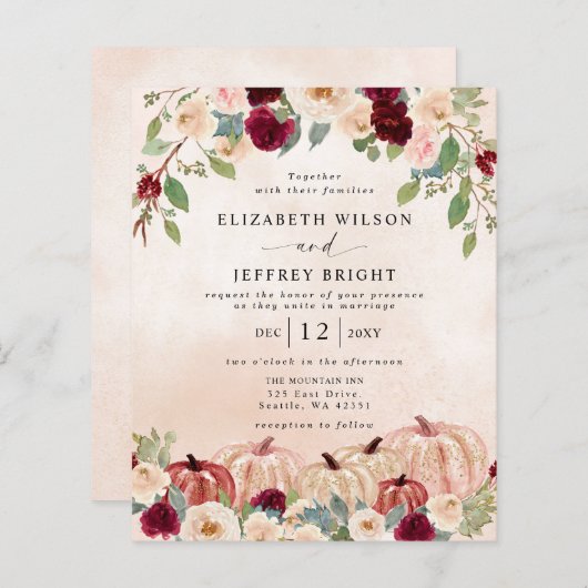 Papier Invitations des Mariages de automne de pays Citrou (Devant / Derrière)