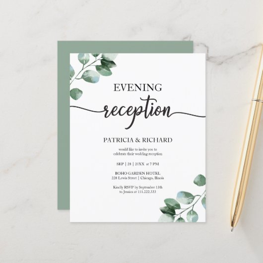 Papier Invitations du budget de réception du soir mariage (Devant/Arrière en situation)