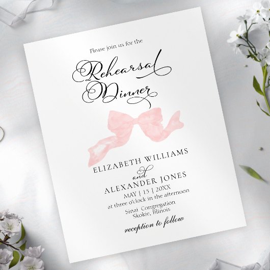 Papier Invitations du dîner de répétition | Bow rose