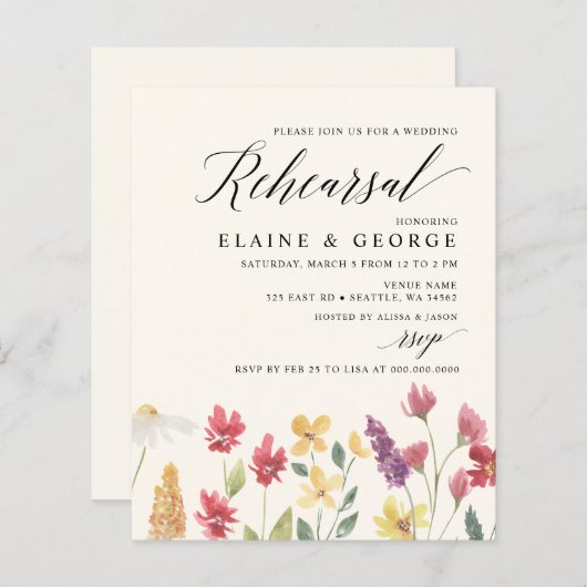 Papier Invitations pour le dîner de répétition des Fleurs (Devant / Derrière)