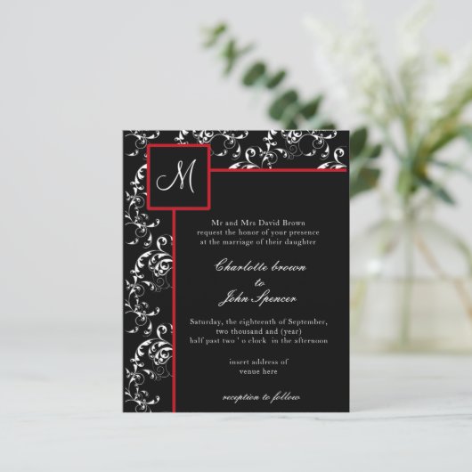Papier Invitations Red Black Mariage damassé (Debout devant)