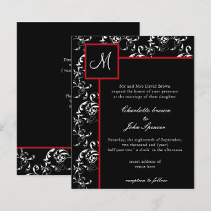 Papier Invitations Red Black Mariage damassé