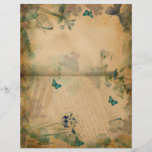 Papier Iris bleu et papillon Vintage