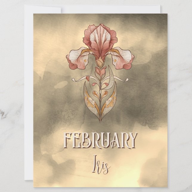 Papier Iris Élégant de Février Art Nouveau Imprimable (Devant)