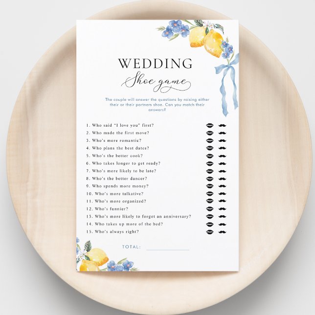 Papier Italian Blue Bow & Lemons Bridal Wedding Shoe Game (Créateur téléchargé)